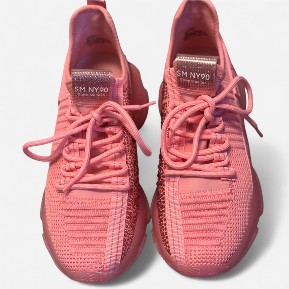 SALE! Steve Madden Sneakers Rhinestones Hot Pink Bling Neon Bejeweled Sequin 8 - Picture 5 of 7